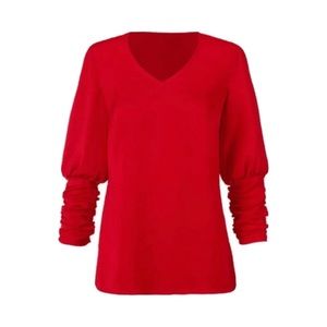 CAbi Aurora Blouse Ruched 3/4 Sleeve Blouse Red M